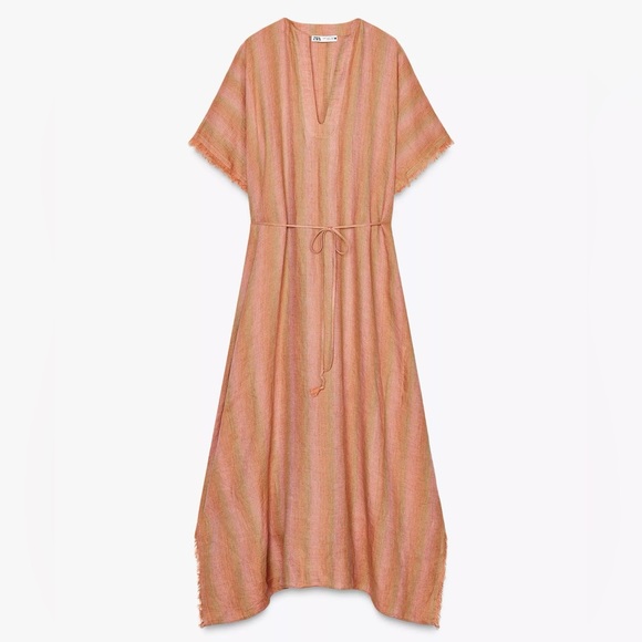 100% LINEN MULTI-POSITION KAFTAN DRESS ZW COLLECTION - Picture 2 of 5